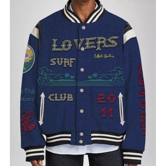 NEW Lifted Anchors Lovers Surf Club Varsity Jacket medium Letterman Streetwear